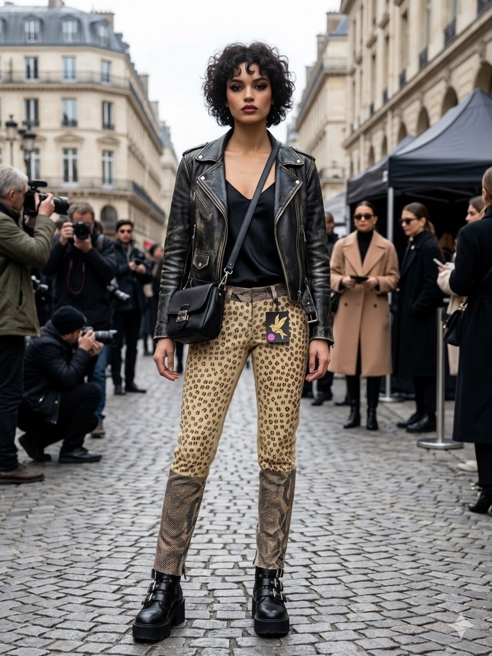 One Teaspoon Beige Animal-Print Straight-Leg Jeans with Contrast Panels